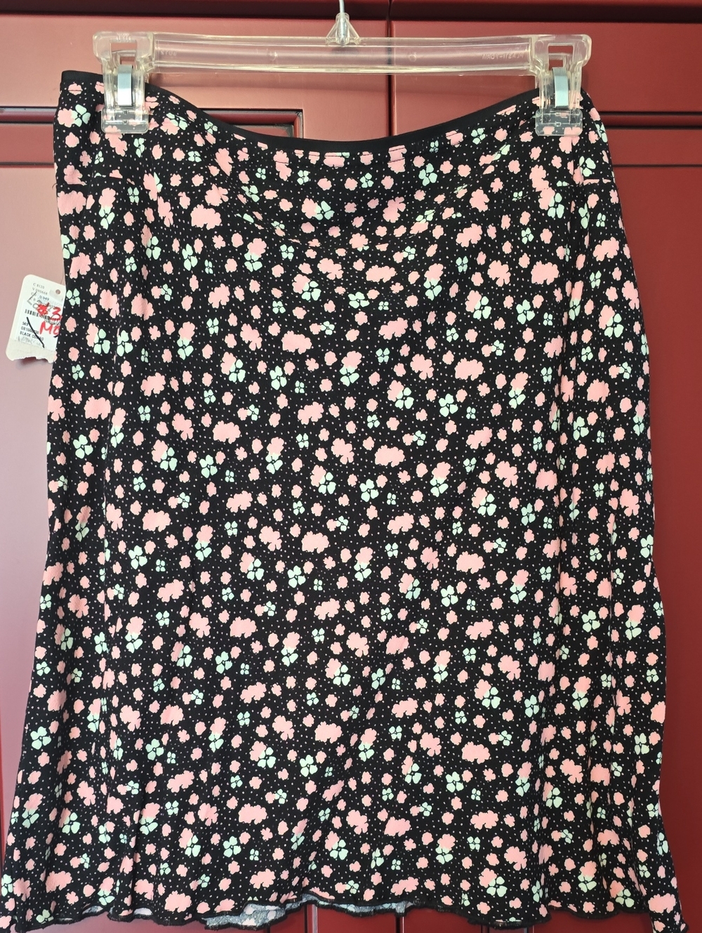Free People Black A-Line Skirt with Pink & Mint Floral Print